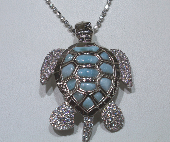 Blue Larimar Turtle Pendant Necklace