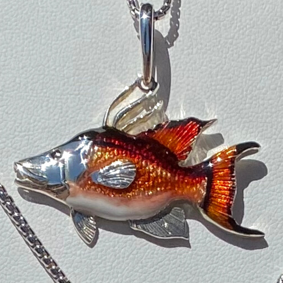 Large Sterling Silver Hogfish Necklace - Enameled