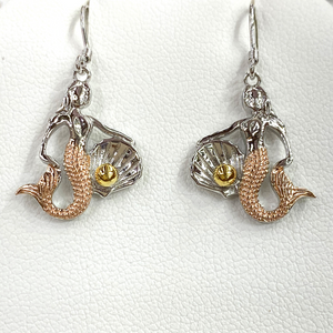 Rose & Yellow Silver Mermaid Earrings