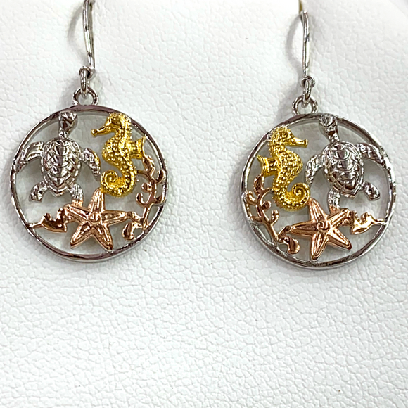 High Polished Yellow Rose & Silver Sea Life Earrings