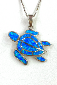 Majestic Blue Opal Sea Turtle Necklace (Multiple Sizes)