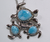 3 turtle necklace with blue larimar gemstones
