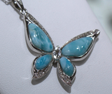 Majestic Blue Larimar Butterfly Encrusted with White Zircon