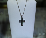 Sterling Silver Cross with White Opal Inlay