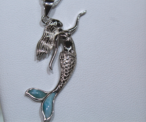 Gorgeous Silver Mermaid with Blue Larimar Fins