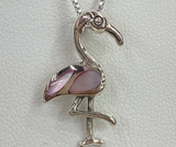 Pink Mother of Peral & Sterling Silver Flamingo Necklace