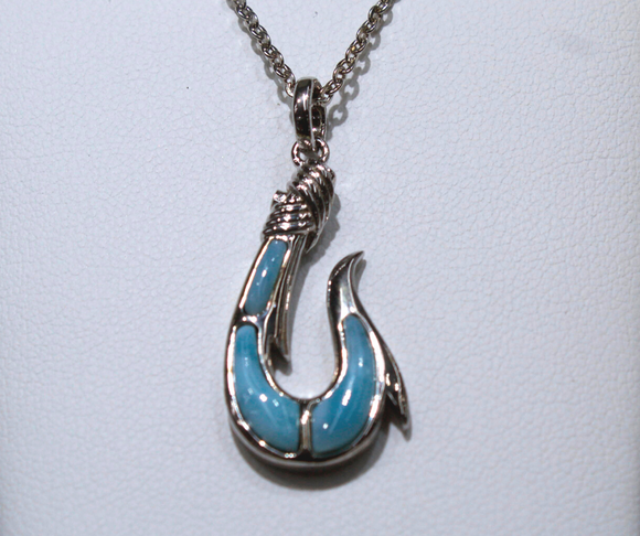Sterling Silver Hook with Blue Larimar Stones