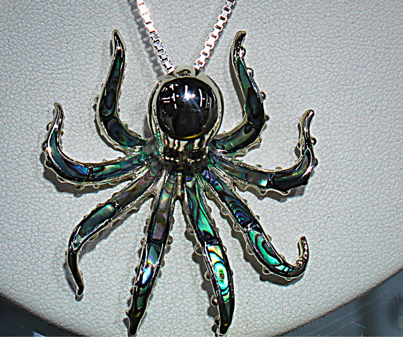 Sterling Silver Octopus with Unique Abalone Stones
