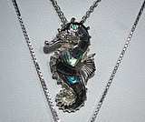 Stunning Sterling Silver Large Seahorse Inlayed with Abalone