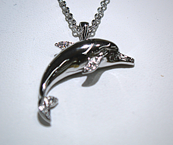 Sterling Silver Dolphin with White Zircon Accents