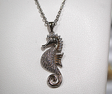 Silver Seahorse With White Zircon
