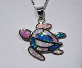 Sterling Silver Sea Turtle With Multicolor Lab Opal Inlay (Multi Sizes)