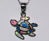 Sterling Silver Sea Turtle With Multicolor Lab Opal Inlay (Multi Sizes)